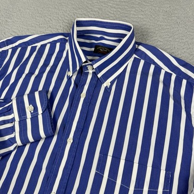 Paul Shark Yachting Shirt Mens Large Blue White Striped Button Down Cotton 
