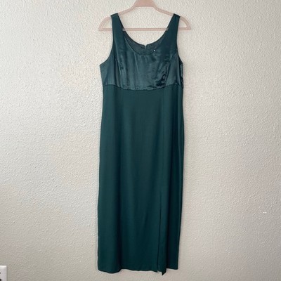 Vintage 90's Y2K Babydoll Satin Chest Maxi Dress 14 Forest Green Prom Whimsigoth