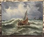 European School Late 19th Early 20th Century Seascape Oil Painting Storm