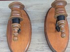 Vintage Pair of 8"Rustic Farm House Wood Metal Oval Candle Holders Wall Sconces  — photo 5