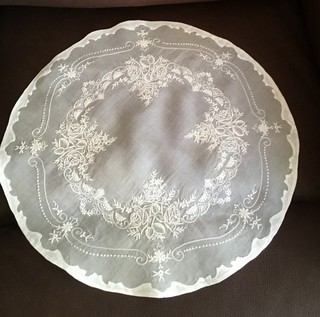 Rare Antique Madeira Handmade Embroidery Embroidered Doily Large