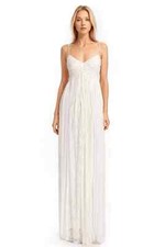 Jewel Badgley Mischka Pleated Mesh Lace Georgette Gown Front Slit Sz 14 Ivory