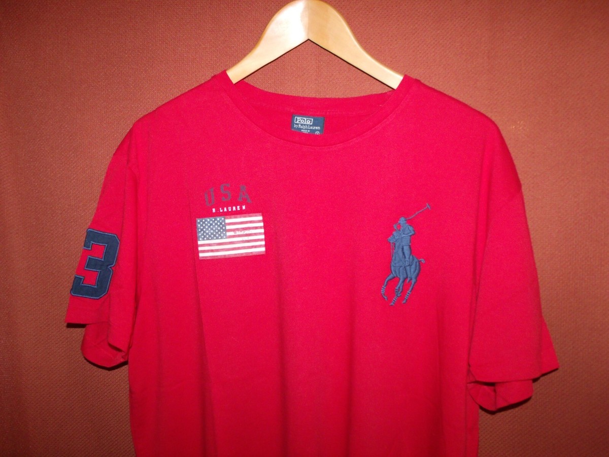 2011 Men's Polo Ralph Lauren Red #3, Big Horse, USA Flag T-Shirts
