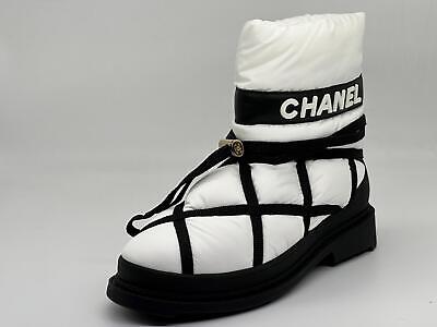 CHANEL 19K Nylon Shearling Wool Lined Signature Winter Snow Boots Shoes  $1400