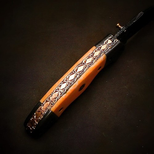 Handmade Personalized Damascus Folding Knife Razor Sharp Blade With Bone Handle - Picture 3 of 5