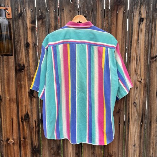 Vintage Colorful Striped Short Sleeve Retro Button Down Shirt, Men’s Size XL - Picture 3 of 4
