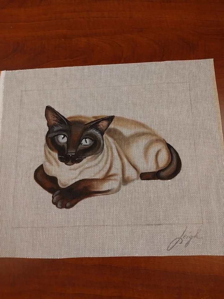 Seal Point Siamese Cat Needle Point Canvas 14 Count mesh 11"x14" Stitch Area - Image 3 of 3