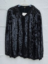 Vintage Sequin Cocktail Jacket Womens Size Large Black Silk Evening Cardigan Nwt