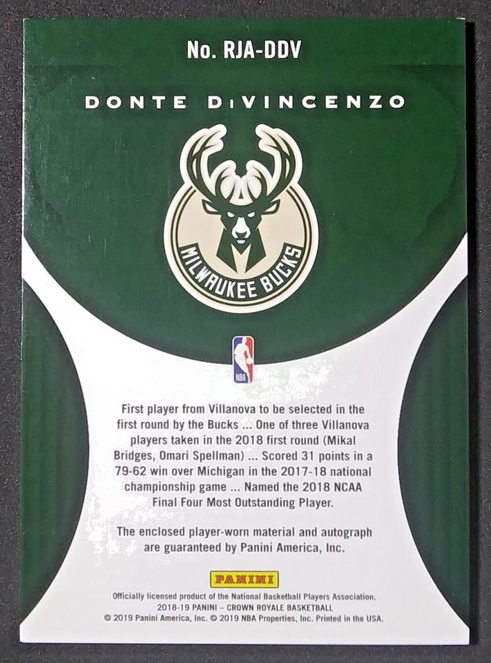 2018 Crown Royale Rookie Autographs /199 Jersey #RJA-DDV Donte DiVincenzo RC SP - Image 4 of 4