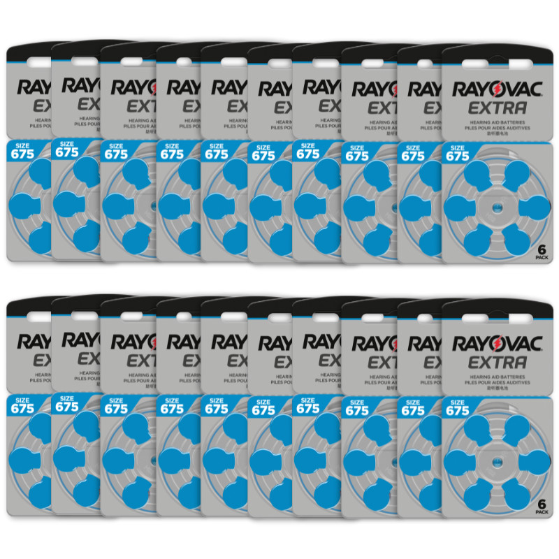 120 cells x Rayovac Extra Hearing Aid 675 Size batteries Zinc air Mercury free