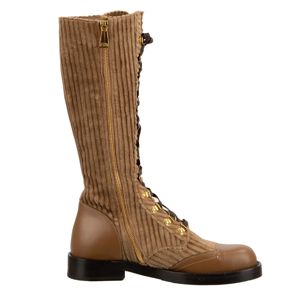 Dolce & Gabbana Corduloy кожи кружева плоский ботинки туфли коричневый 40 10 12609 - Изображение 2 из 4