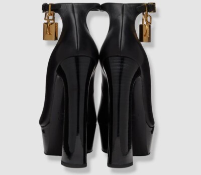 TOM FORD ブラック ハイヒール $1890 TOM FORD Womens Black Lock Leather Peep Toe Heel Platform