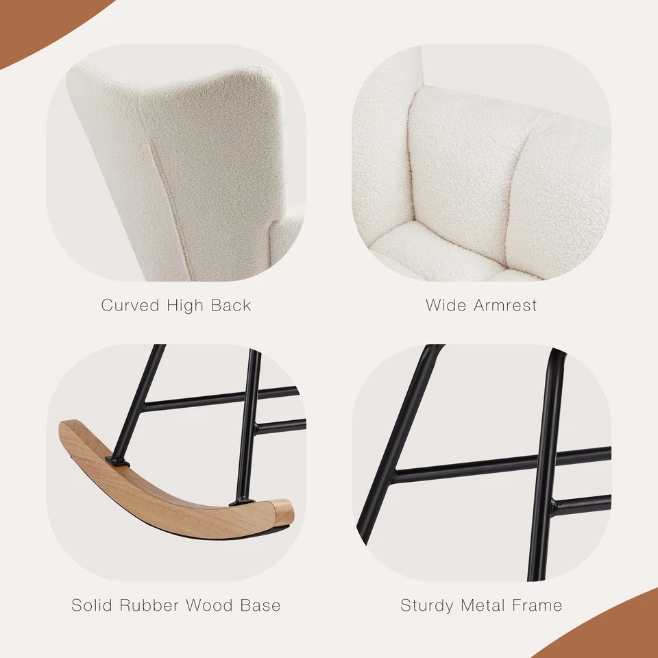 Comfortable Rocking Chair, Teddy Fabric Living Room Lounger, Extra-wide Seat - Image 2 of 4