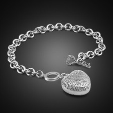 925 Sterling Silver Charm Heart Pendant Chain Bracelet All Size for Women Girls