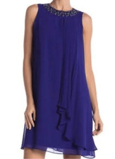 Vince Camuto Beaded Cocktail Party Chiffon Dress Mini Size 2 Royal Blue.