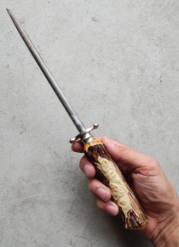 SOLINGEN GERMANY ANTLER HANDLE HAND CARVED WILD BOAR 13" KNIFE SHARPENER ROD - Picture 2 of 13
