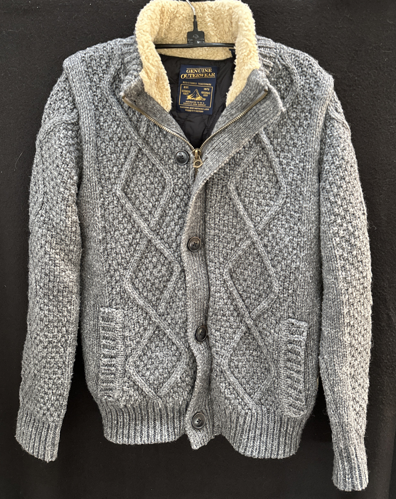 Men Scotch and Soda Chunky Knit Cardigan Jacket~M~Quilted Lining Gray