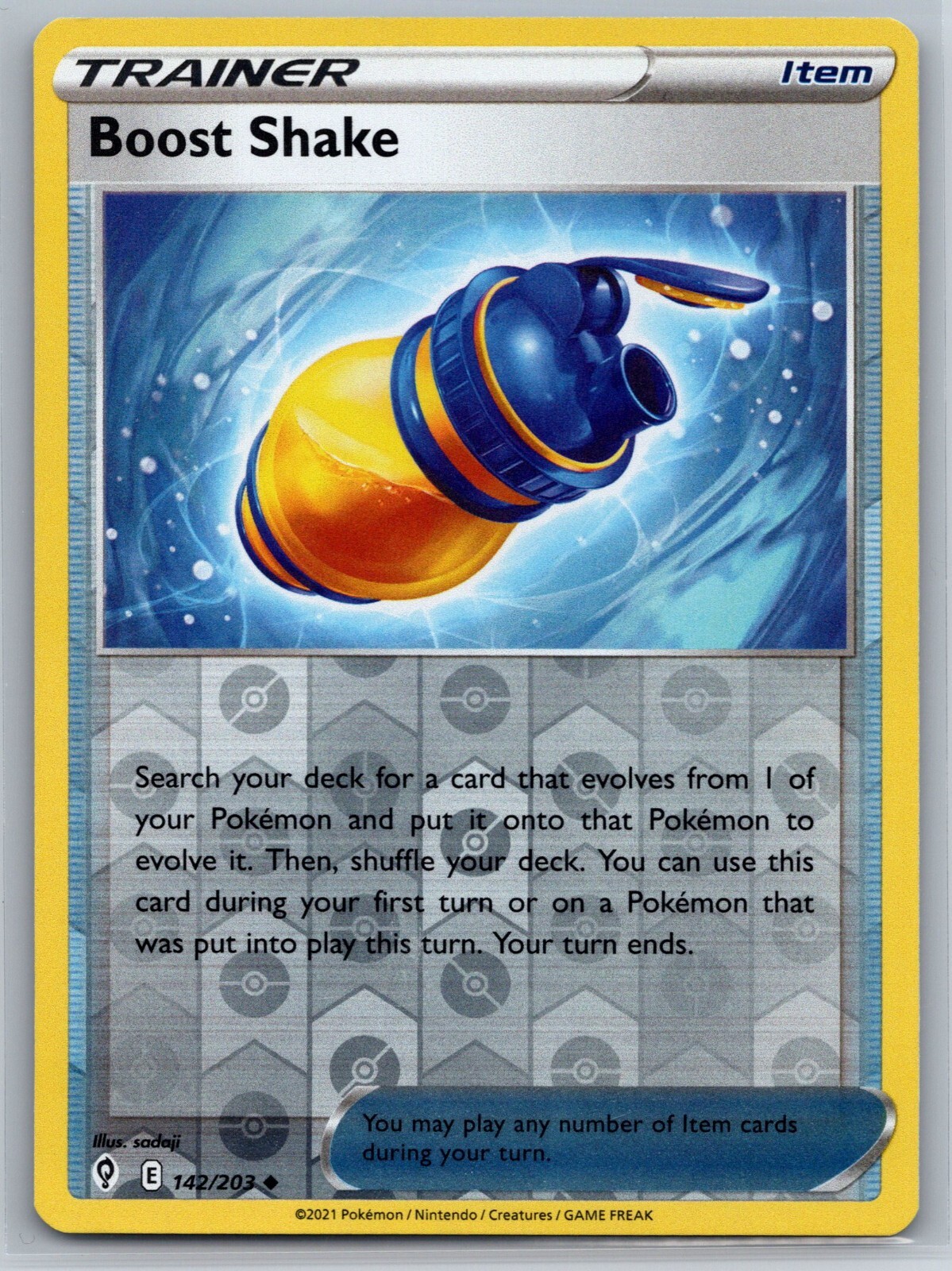 NM Boost Shake 142/203 Reverse Holo Evolving Skies Pokemon 2021
