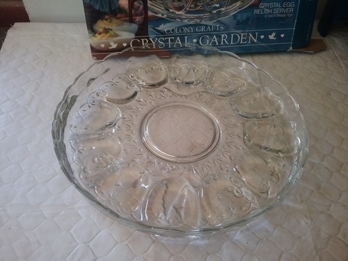 Devilled Egg Platter Colony Crafts "CRYSTAL GARDEN" #4501 in Box USA - Picture 3 of 4