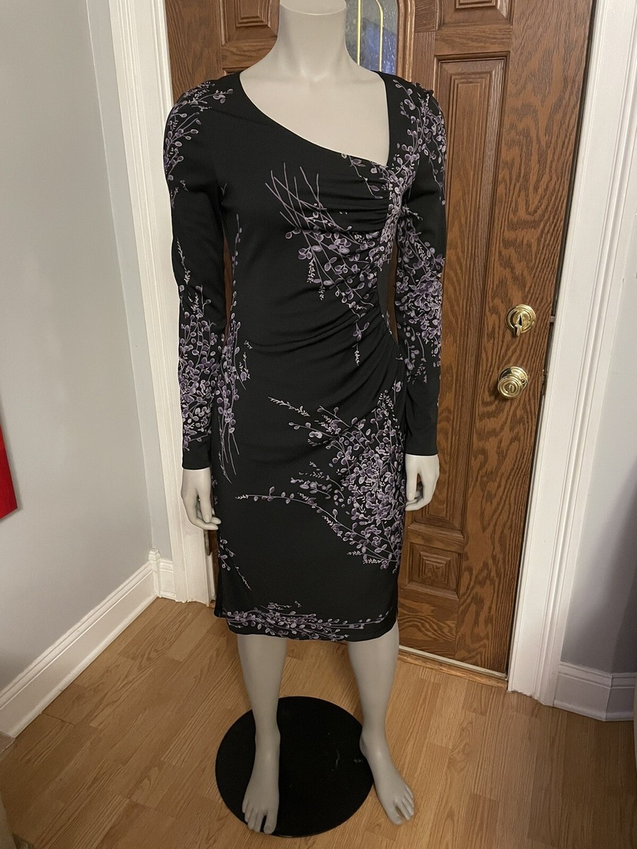 bcbg black floral dress EUC Paris Long Sleeve Ruched Sz M Size:Us Size 20W not_bf_2025 tape boobs for backless Halter dress featuring a mix of