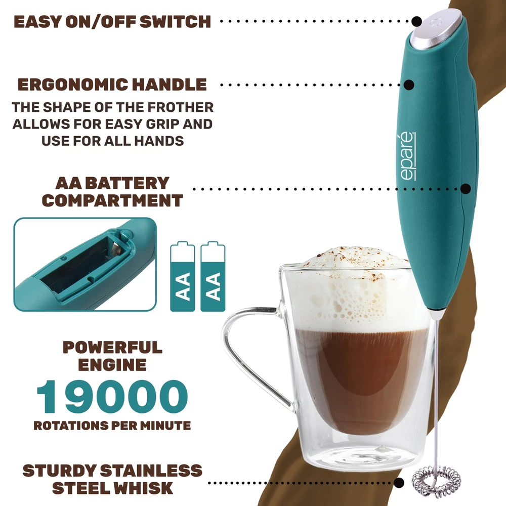 Milk Frother - Coffee Drink Mixer - Handheld Electric Foamer Wand - Latte Ble...