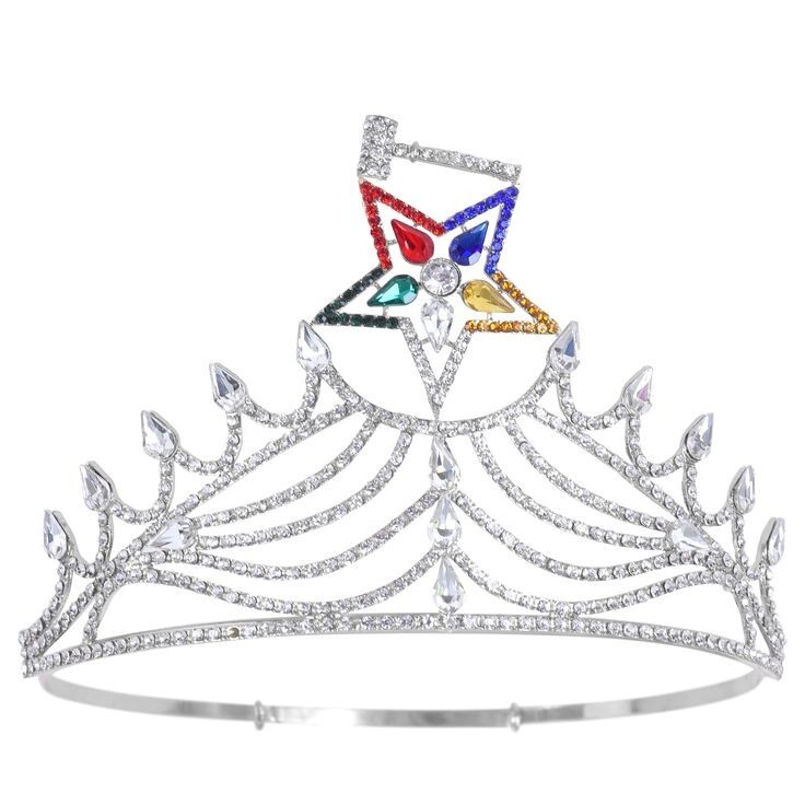 Freemason Masonic 5 STARS OES SILVER TONE Rhinestones O.E.S Adjustable CROWN Masonic OES 5-stars Crown Silver Tone Adjustable Fitting  main image 4