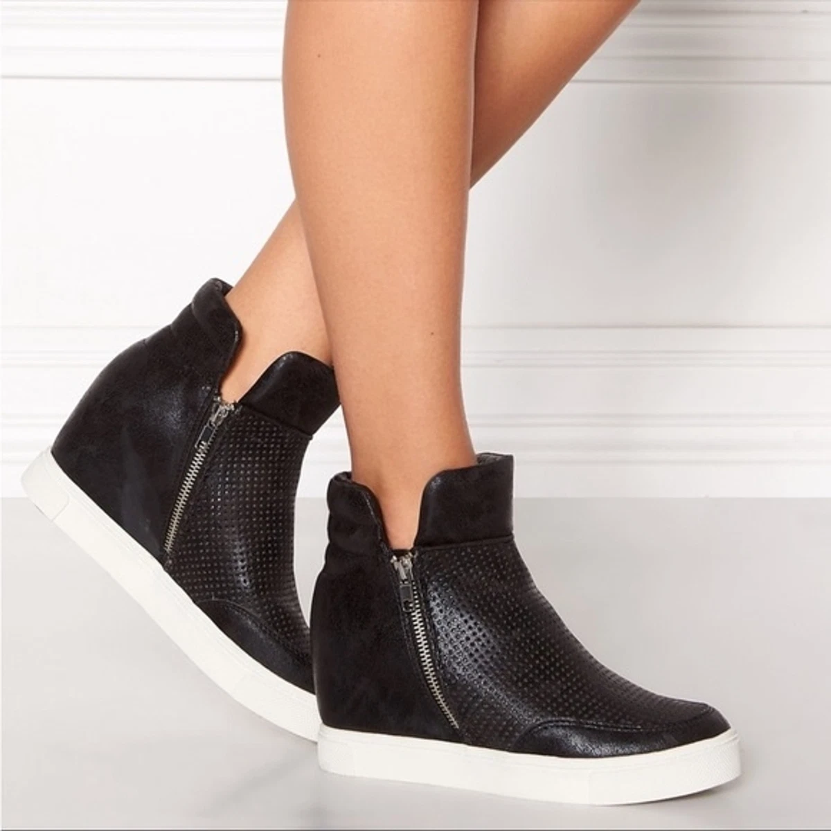 STEVE MADDEN Linqsp Hidden Wedge Sneakers High Top Perforated | eBay