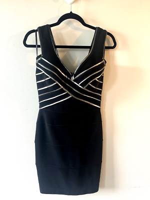 Tadashi Cocktail LBD Dress Sz M Bandage Bodycon Vtg 90's Black gold trim  (A059) | eBay