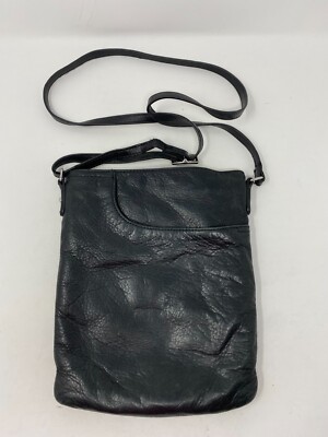 MARGOT Pebbled Leather Sling Crossbody Messenger Womens Handbag Black
