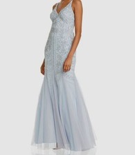  358 Aqua Women's Blue Sleeveless Embellished Mesh V-Neck Gown Dress Size 0