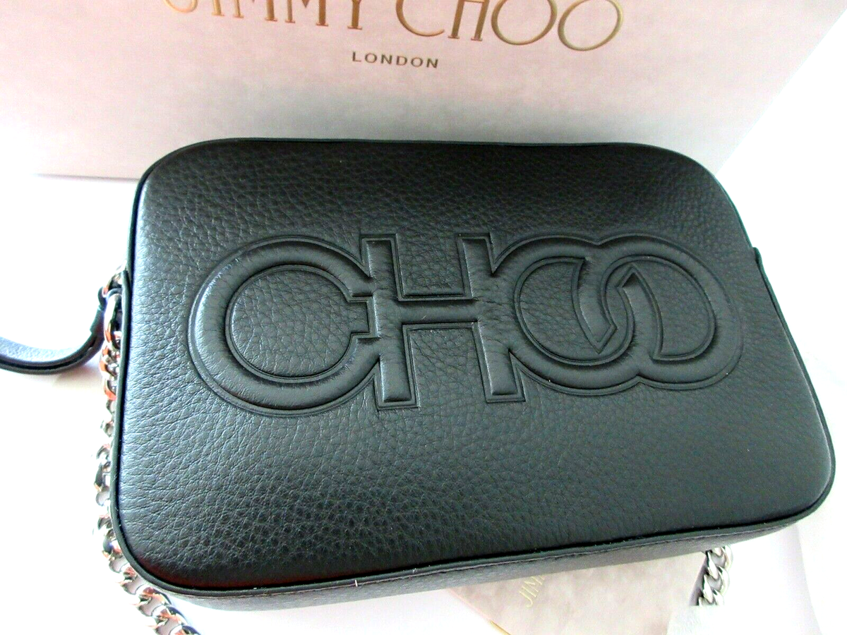 JIMMY CHOO Choo Balti Black Leather Bag Embossed Chain crossbody