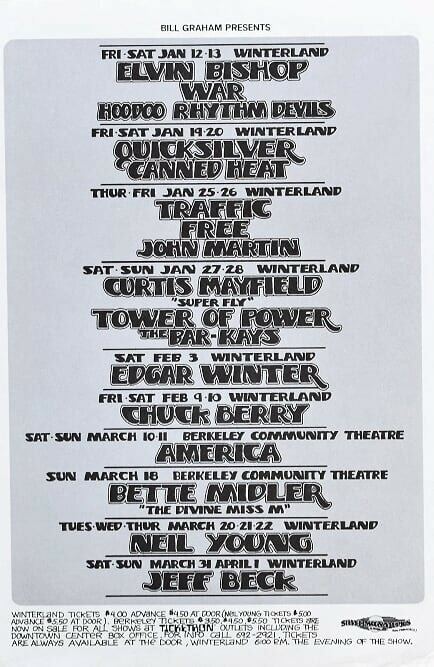 Jeff Beck Curtis Mayfield Canned Heat Concert Menu Handbill Randy Tuten 1973