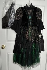 Wizard of Oz Wicked Witch Costume Dress  Hat  Cape  Mini Broom Kids M 8-10 