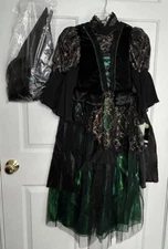 Wizard of Oz Wicked Witch Costume Dress, Hat, Cape, & Mini Broom Kids M (8-10)
