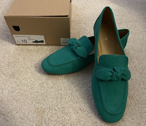 Women's Size 10 J Crew Factory Faux Suede Loafers in Green (Brand New with Box) - Picture 1 of 6