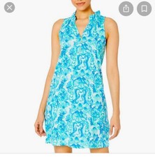 Lilly Pulitzer Azlynn Ruffle Collar Dress Sea Glass Aqua Seeing Double Button S