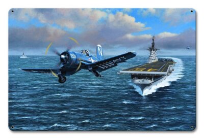 F4U Corsair Flugzeugträger USS Valley Forge 2. WK. Retro Sign Blechschild Schild