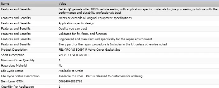 Juego de juntas de cubierta de válvula FEL-PRO para HYUNDAI GENESIS COUPE L4-2,0 L 2010-2012 Foto 3 de 3