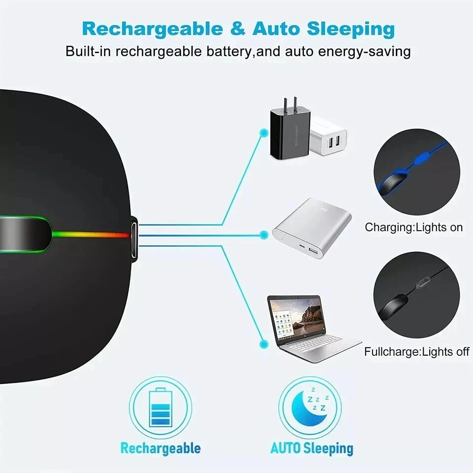 Slim Rechargeable Wireless Mouse RGB LED USB Chromebook MacBook Laptop PC - Image 3 of 4