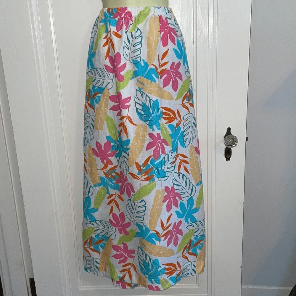 White cotton top linen maxi skirt