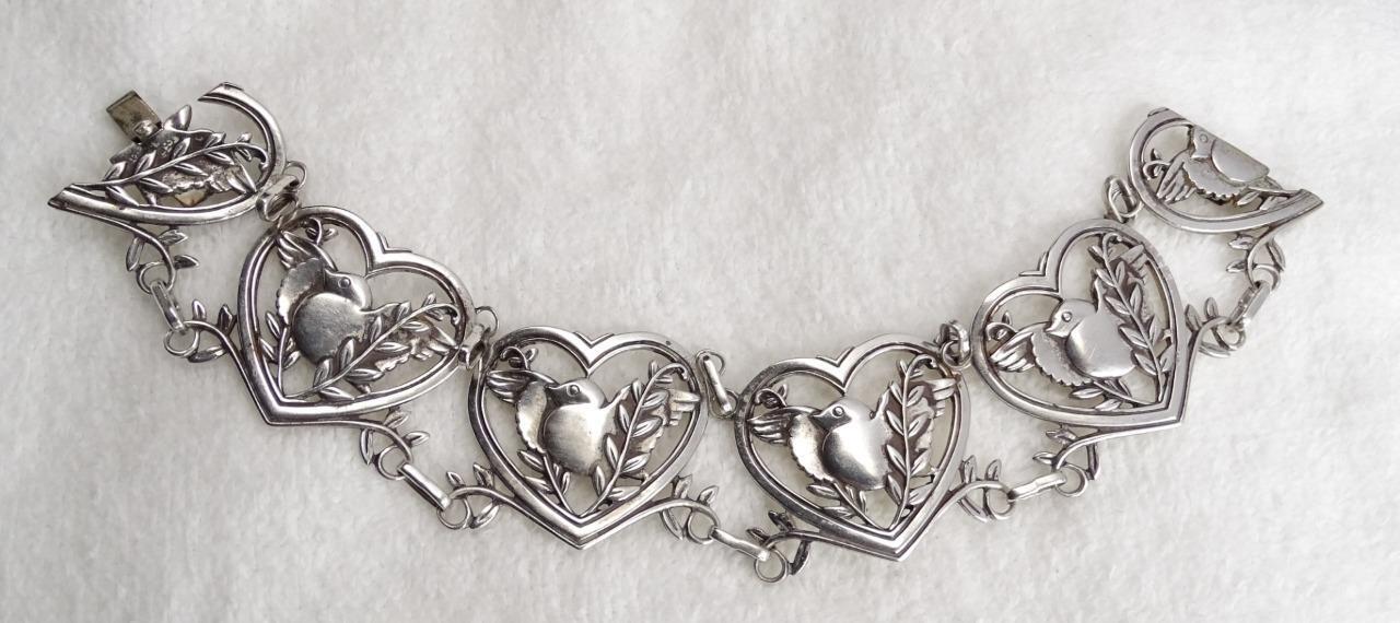 Vtg Coro Norseland Sterling Doves in Hearts Plaqu… - image 5