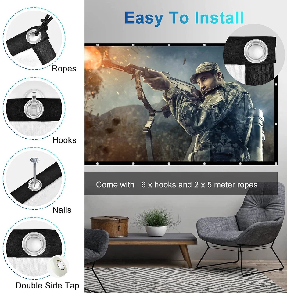 Portable Foldable Projector Screen 16:9 HD Outdoor Home Cinema Theater 3D Movie - Image 4 of 4