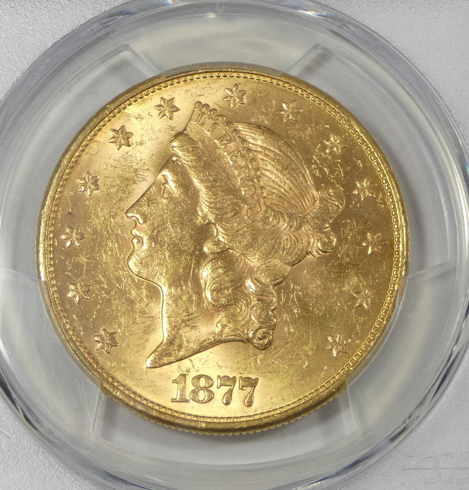Cabeza Liberty 1877-S Oro $20 Doble Águila CERTIFICADA GRADUACIÓN PROFESIONAL MS 61 Foto 2 de 4