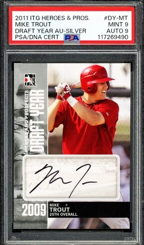 2011 ITG Heroes & Prospects Mike Trout Silver Rookie Card PSA 9 & AUTO PSA 9