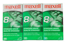 3 Maxell Video Cassette Standard Grade 8 Hours T160 New Sealed