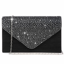 Women Satin Evening Bag Rhinestone Clutch Purse Wedding Prom Purse Formal Coc...