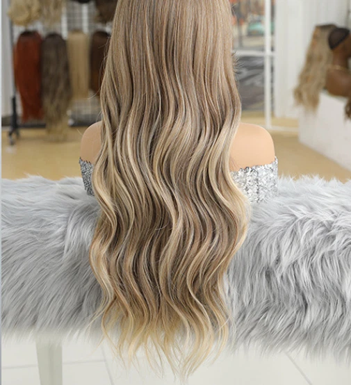 Marrón Claro Mezcla Largo Ondulado 13X6 Pulgadas Encaje Frontal Cabello Humano Mezcla Calor Ok Pelucas Foto 3 de 4