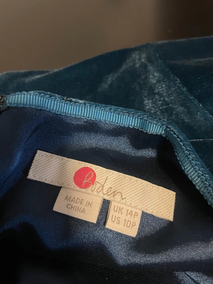 Vestido Boden para mujer 10 Petite mezcla de seda azul terciopelo funda cóctel fiesta midi Foto 3 de 4