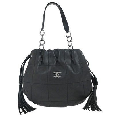 Chanel Black Lambskin Choco Bar Drawstring Handbag 167395