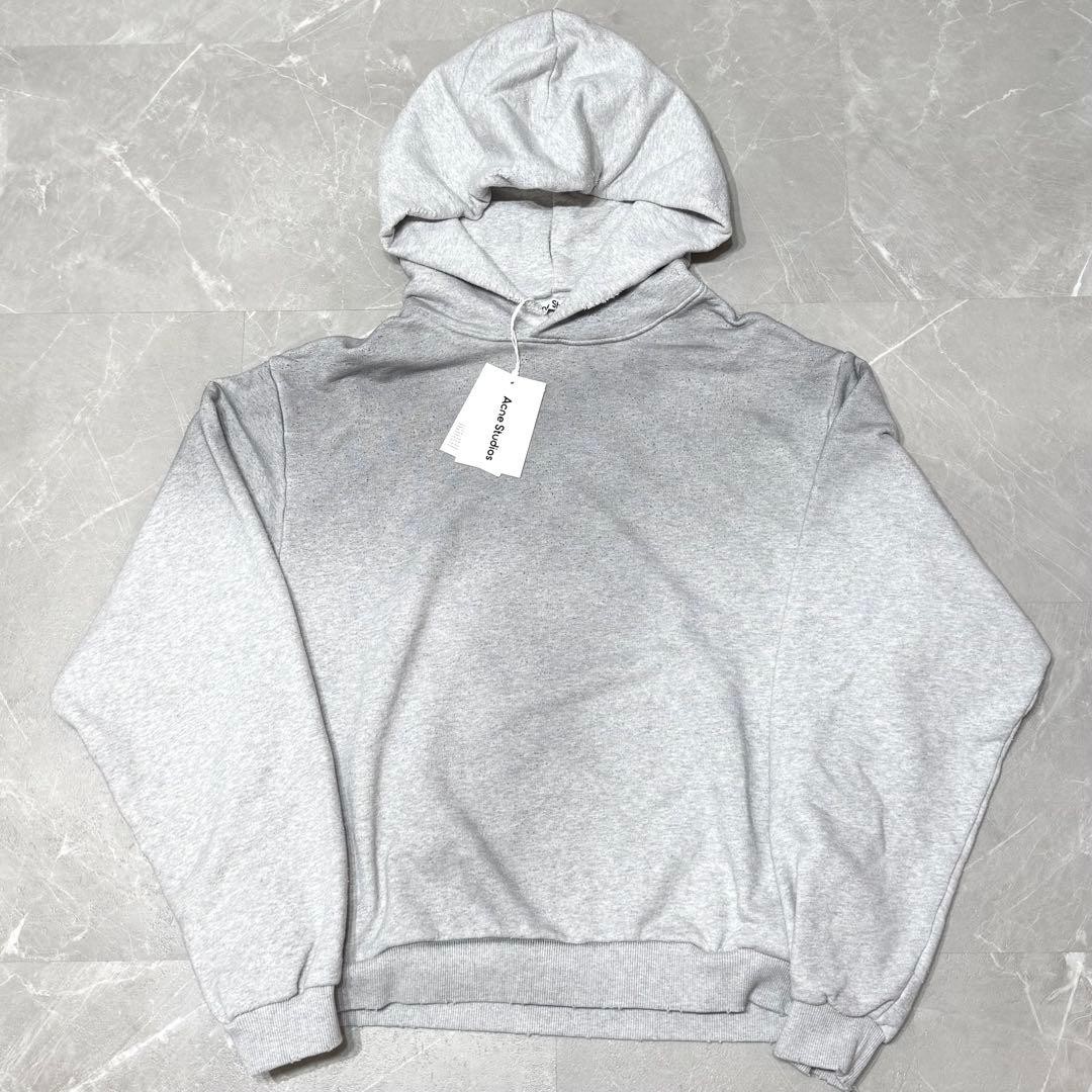 ".Acne Studios Logo Hoodie Sweatshirt Pale Gray Cotton Pullover Men's Size L image 2